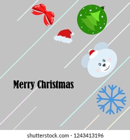 new year card bow bear christmas ball snowflake santa hat vector background