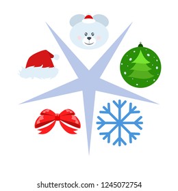 new year card bow bear christmas ball snowflake santa hat vector background