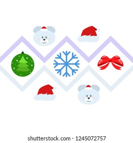 new year card bow bear christmas ball snowflake santa hat vector background