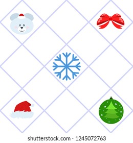 new year card bow bear christmas ball snowflake santa hat vector background