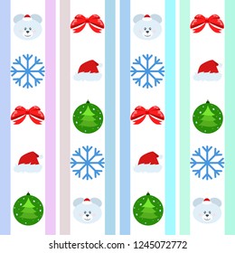 new year card bow bear christmas ball snowflake santa hat vector background