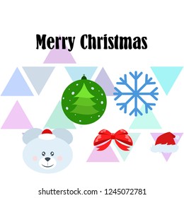 new year card bow bear christmas ball snowflake santa hat vector background