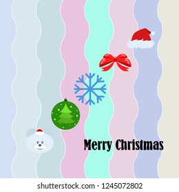 new year card bow bear christmas ball snowflake santa hat vector background