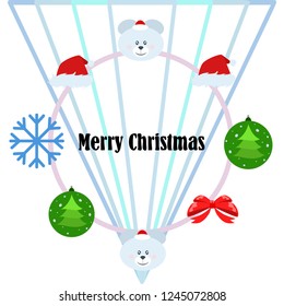 new year card bow bear christmas ball snowflake santa hat vector background
