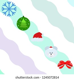 new year card bow bear christmas ball snowflake santa hat vector background