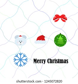 new year card bow bear christmas ball snowflake santa hat vector background
