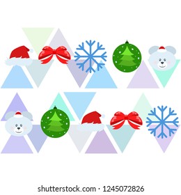 new year card bow bear christmas ball snowflake santa hat vector background