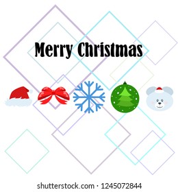 new year card bow bear christmas ball snowflake santa hat vector background