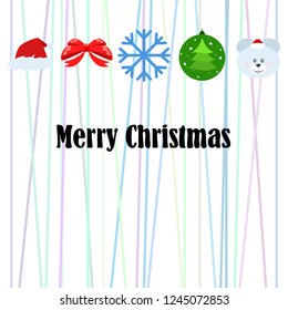 new year card bow bear christmas ball snowflake santa hat vector background