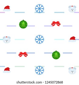 new year card bow bear christmas ball snowflake santa hat vector background