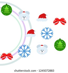 new year card bow bear christmas ball snowflake santa hat vector background