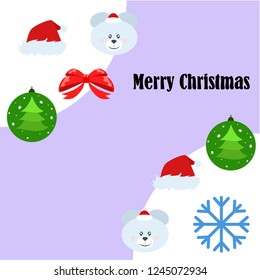 new year card bow bear christmas ball snowflake santa hat vector background