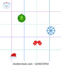 new year card bow bear christmas ball snowflake santa hat vector background