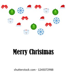 new year card bow bear christmas ball snowflake santa hat vector background