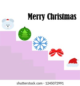 new year card bow bear christmas ball snowflake santa hat vector background