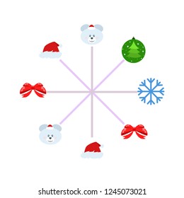 new year card bow bear christmas ball snowflake santa hat vector background