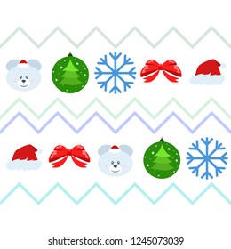 new year card bow bear christmas ball snowflake santa hat vector background