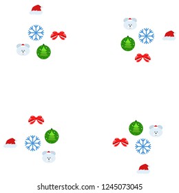 new year card bow bear christmas ball snowflake santa hat vector background