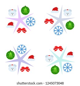 new year card bow bear christmas ball snowflake santa hat vector background