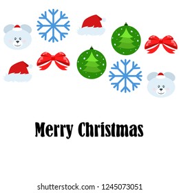 new year card bow bear christmas ball snowflake santa hat vector background