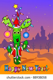 New Year card with cactus