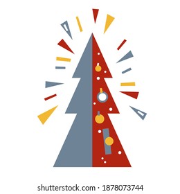 New Year, card with a Christmas tree in the style of the avant-garde, abstract art, flat, cartoon