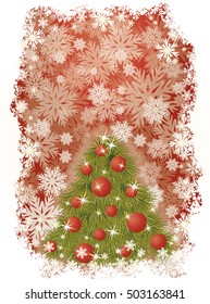 New Year card with Christmas tree, vector illustration