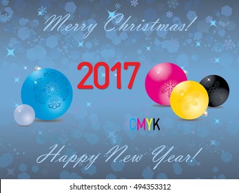 New Year card CMYK. Vector illustration.