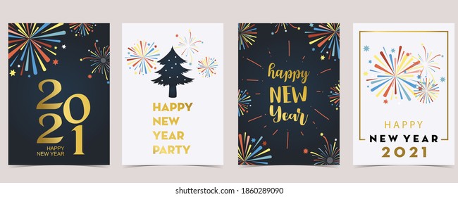 New year card collection with firework,frame,star.Vector illustration for poster,postcard,banner,cover