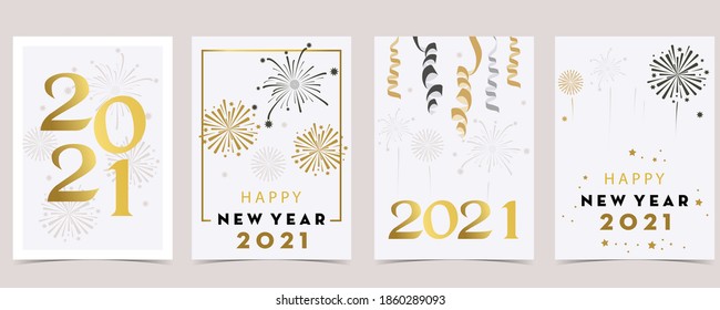 New year card collection with firework,frame,star.Vector illustration for poster,postcard,banner,cover