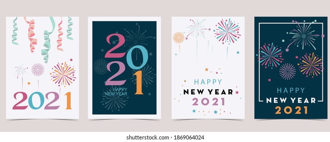 New year card collection with firework,frame,star.Vector illustration for poster,postcard,banner,cover