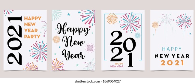 New year card collection with firework,frame,star.Vector illustration for poster,postcard,banner,cover