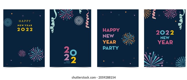 Recogida de tarjetas de Año Nuevo con fuegos artificiales, marco,estrella.Ilustración vectorial para afiches,postal,banner,portada