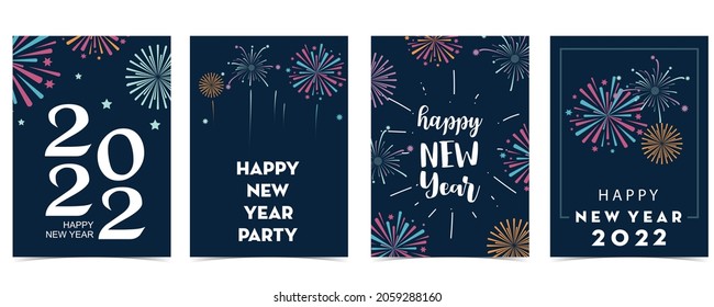 New year card collection with firework,frame,star.Vector illustration for poster,postcard,banner,cover