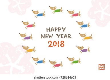 New Year card with colorful dogs