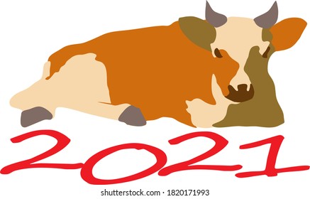 New year card, congratulations on the year of the bull 2021