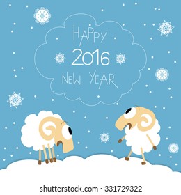 New Year card. Cute funny screaming sheep celebrate the New Year. Vector illustration