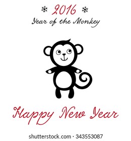 New Year card with cute Monkey. New Year's design. 2016