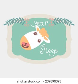 New year card with cute sheep. Chinese  Goat. Vector illustration.