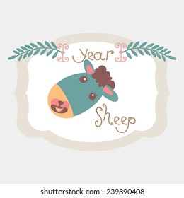 New year card with cute sheep. Chinese  Goat. Vector illustration.