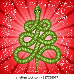 New Year card with a cute snake (symbol of 2013 year) in shape of a christmas tree