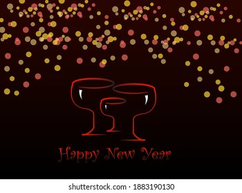 New year card design featuring drink glasses. The picture would be best used for invitation cards, greeting cards, posters, website background, brochure design.