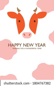 New year card design of year of the ox. Cow and Cow pattern.