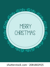 New Year card design with stylized Christmas wreath and pagoda berries. Vector illustration of a round frame made of leaves. Christmas card in a stylish design.