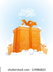 New Year card design template with big gift boxes.