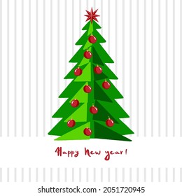 Diseño de tarjetas de Año Nuevo. Ilustración vectorial. Plantilla para felicitaciones. Estilo vintage y minimalista. Árboles de Navidad, juguetes y letras. 