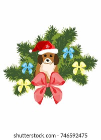 New Year card dog on white background