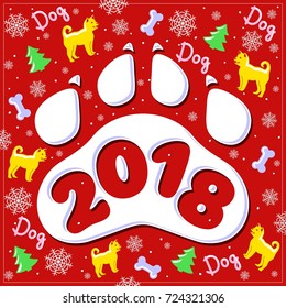 New Year card with a dog's paw print.