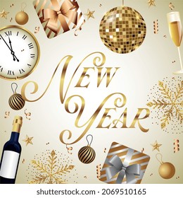 new year card with elements christmas celebration. vector illustration