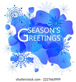 New Year card, festive blue background with text Season's Greetings. For holiday greetings